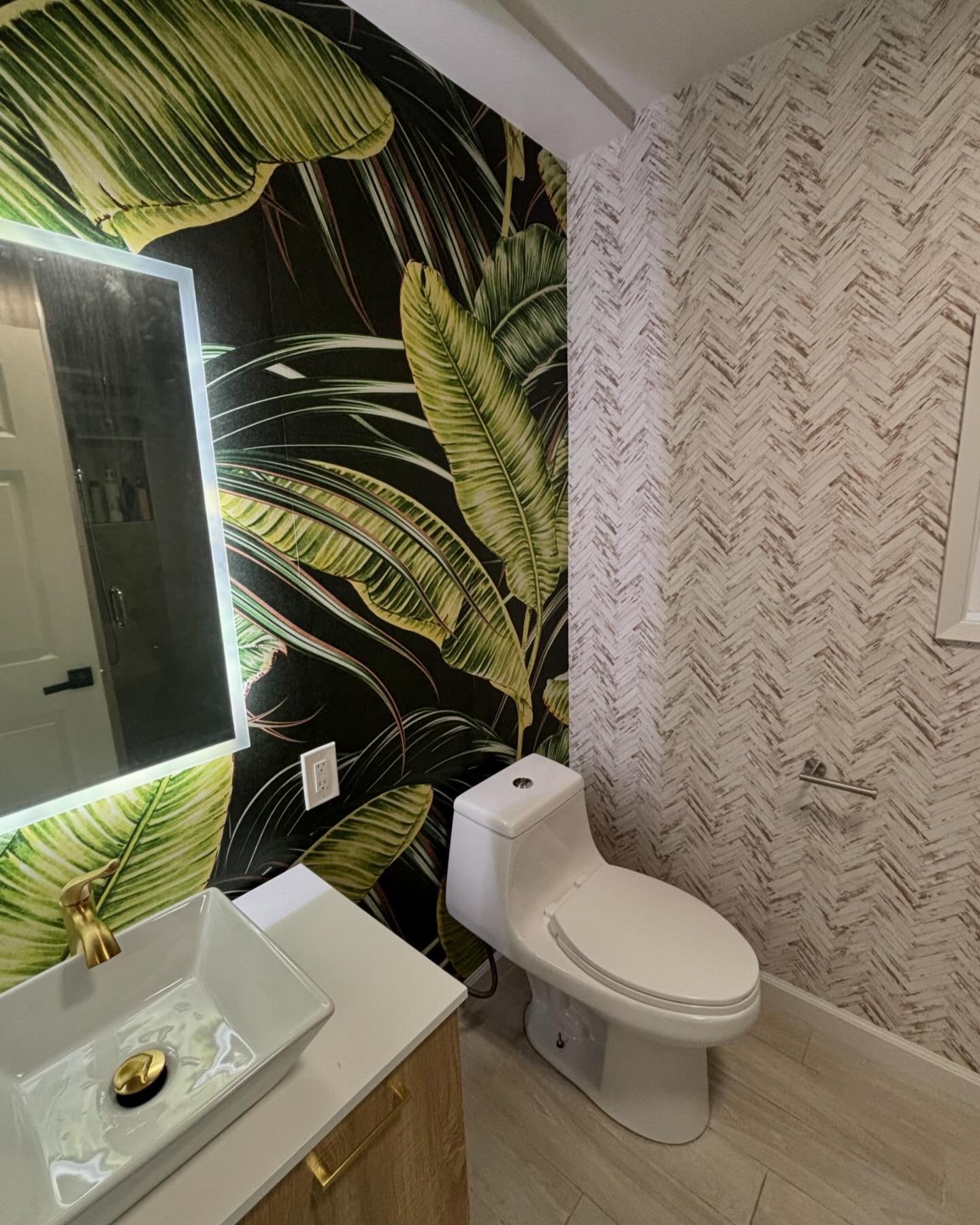 Bathroom Remodeling Story in Glendale: Wallpaper Feature Wall, Smart Mirror, and Custom Vanity