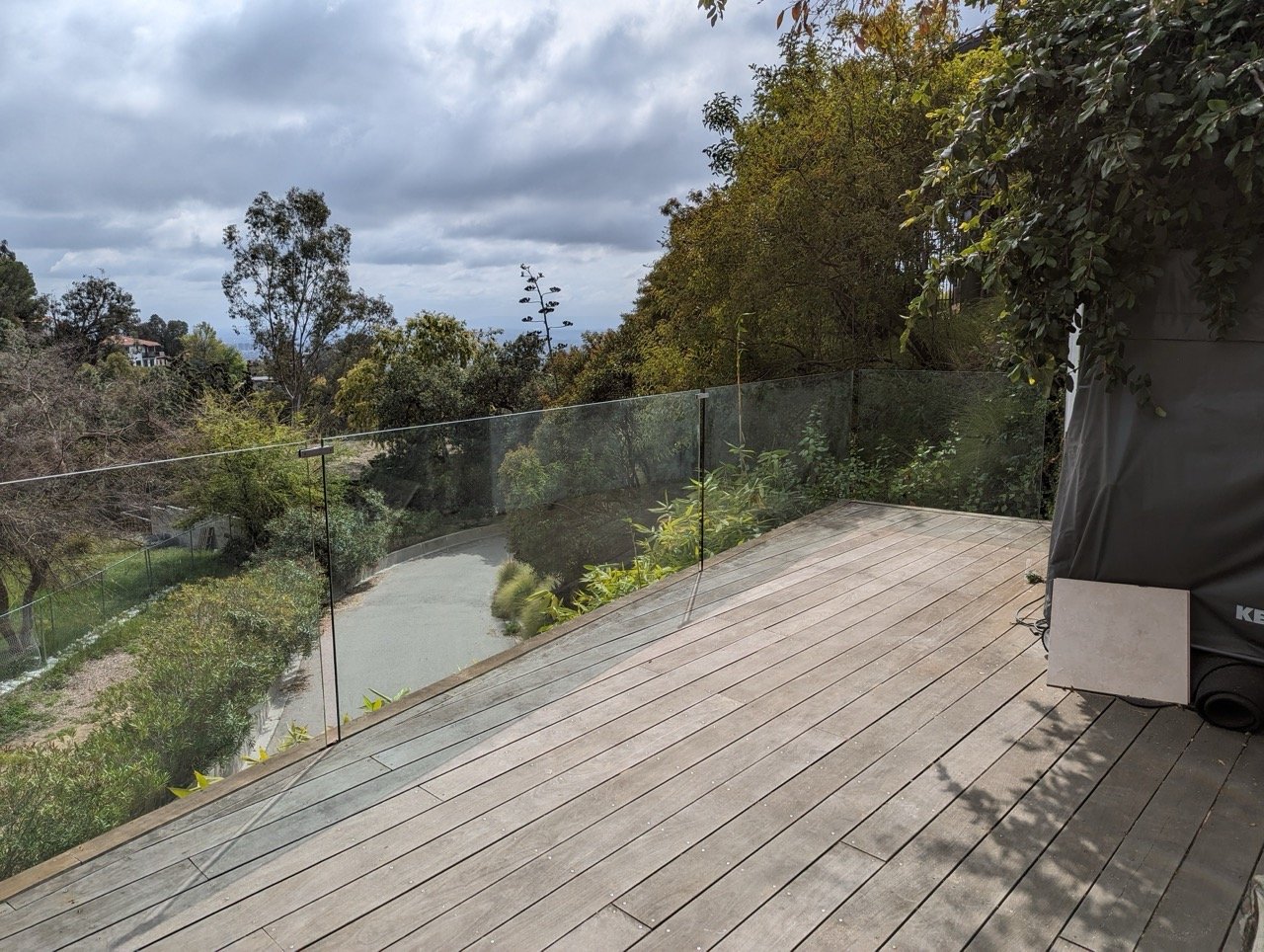 Glass Railing Installation on a Hillside Deck in Los Angeles