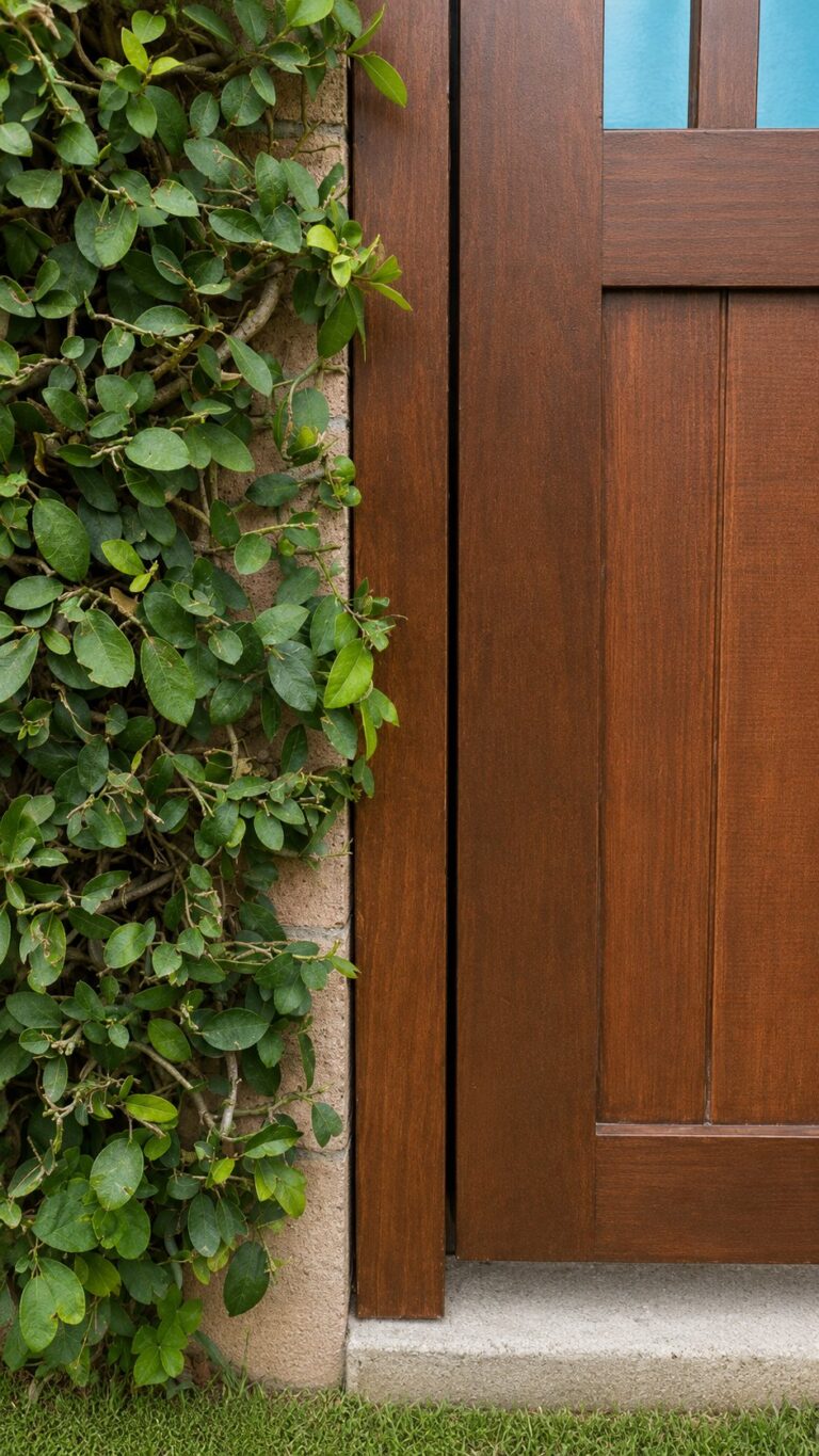 Detail of a custom wood gate edge and hinge post in Los Angeles