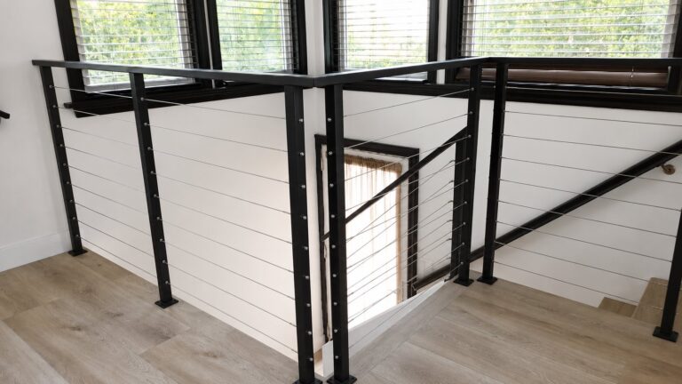 Loft corner of interior cable railing in modern LA home
