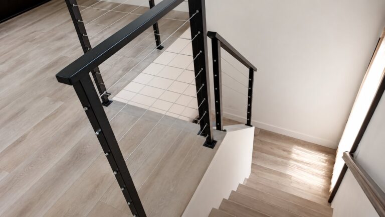 Cable railing along stairs from top landing, LA