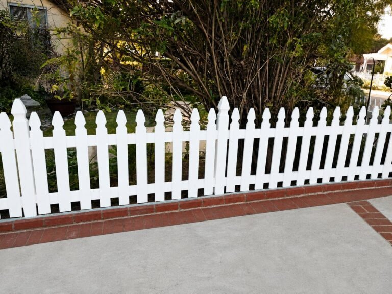 Custom front-yard white picket fence installation in Burbank