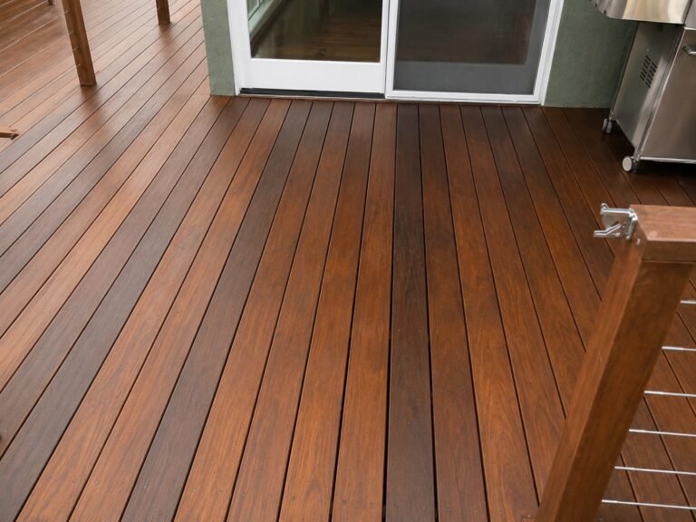 Oiled ipe hardwood decking boards, close view — Pasadena deck rebuild