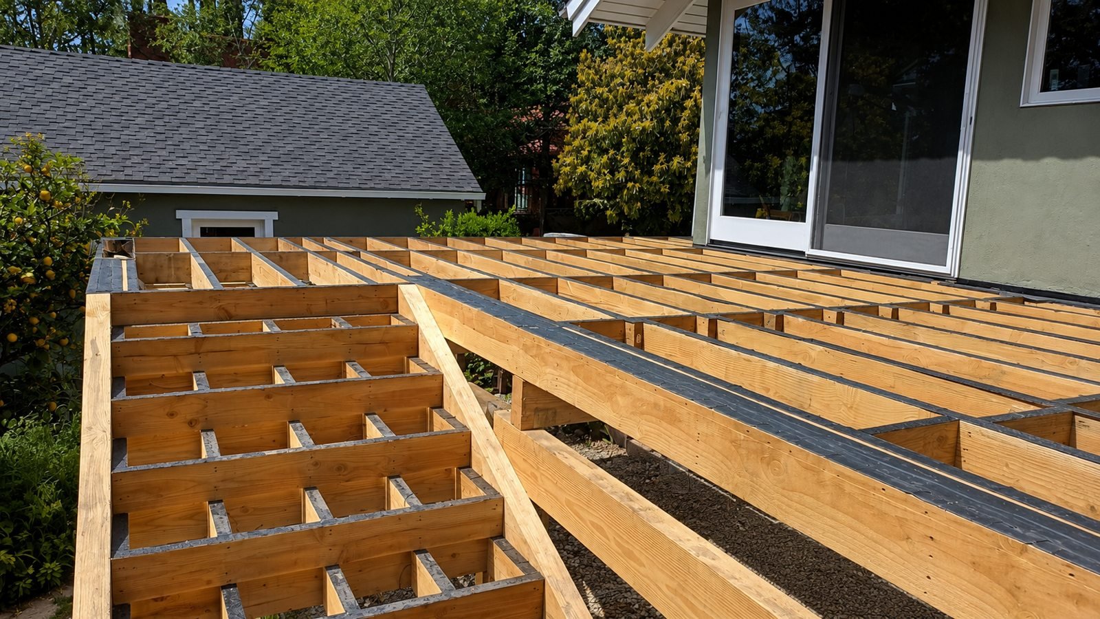 New joist substructure for hardwood deck rebuild — Pasadena