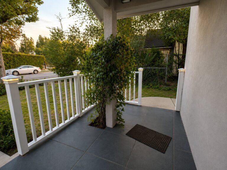 Residential vinyl porch railing installation, Pasadena CA