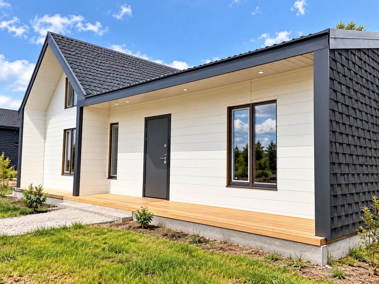 Scandinavian-style white sided home with cedar shingle accent — ProHands Russia Portfolio 2013–2022