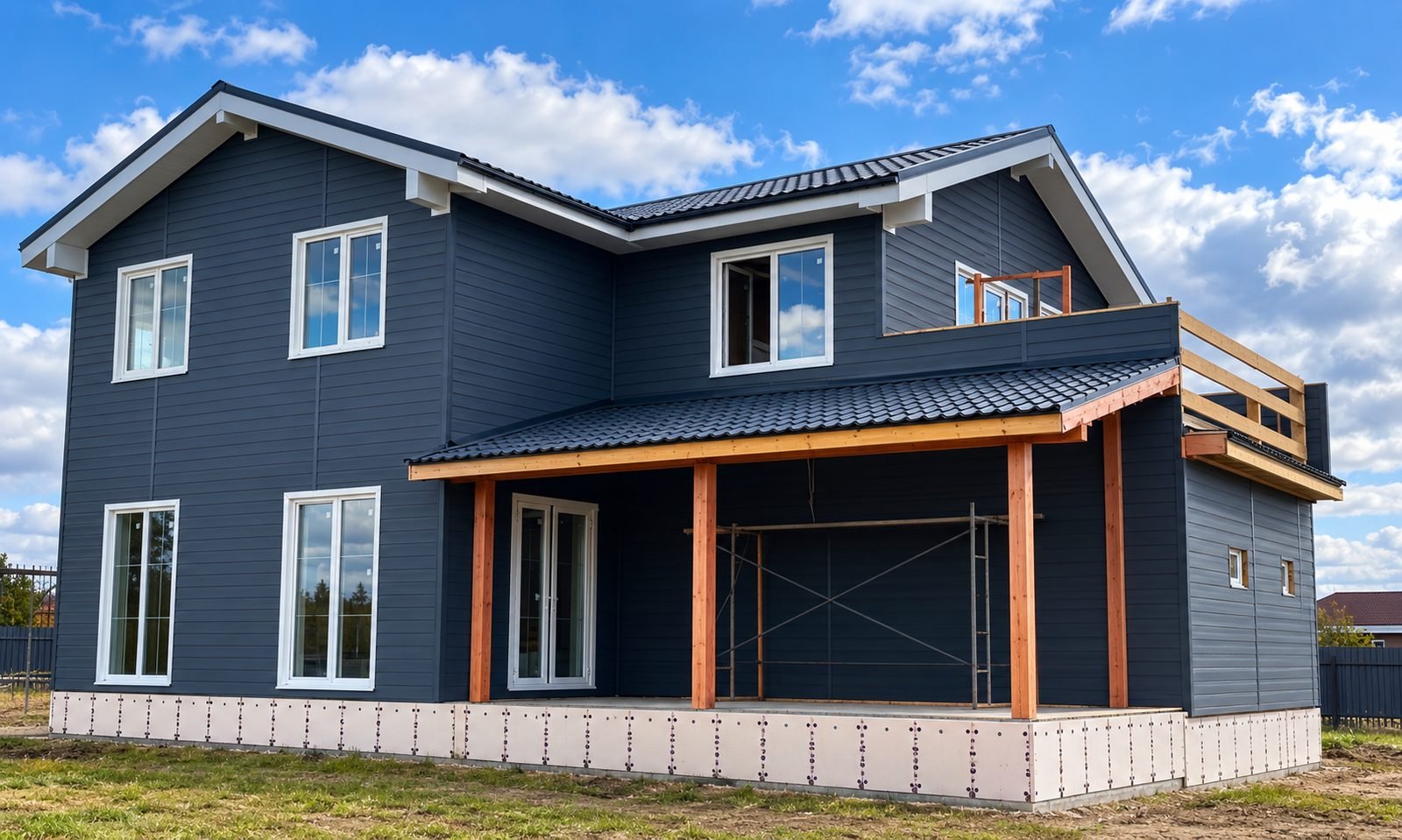 Dark blue sided two-story build with covered porch — ProHands Russia Portfolio 2013–2022