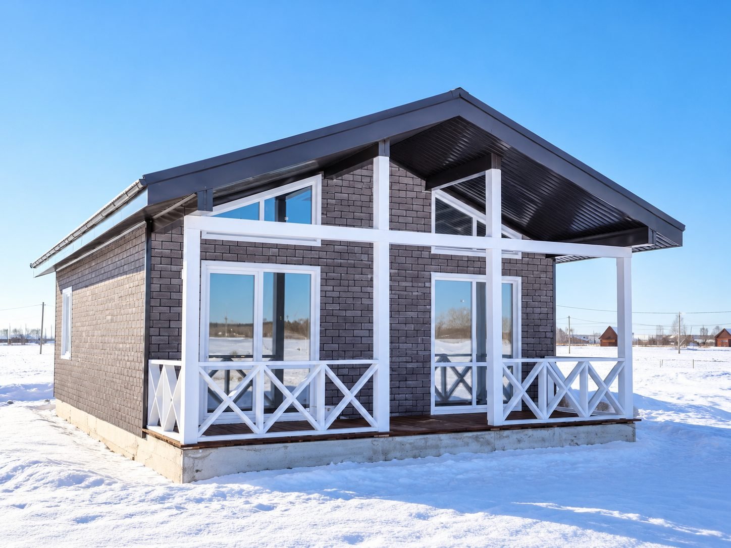 Dark grey brick cottage, winter landscape — ProHands Russia Portfolio 2013–2022