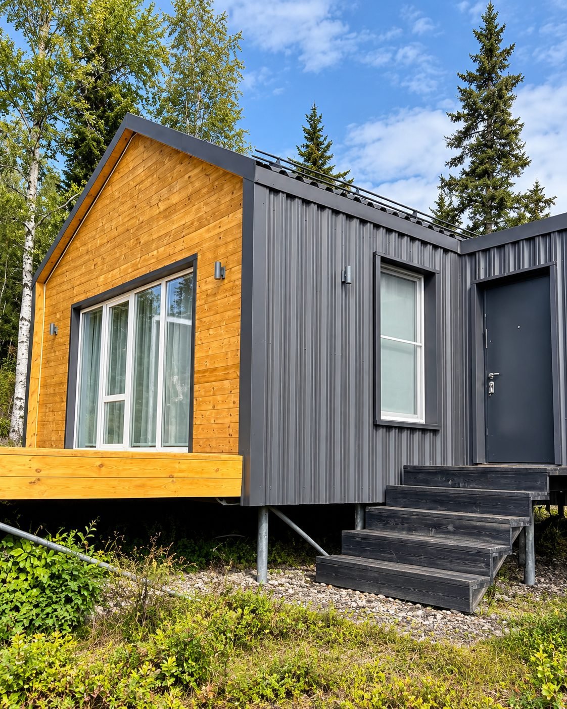 Cedar and metal panel modern cabin in a birch forest — ProHands Russia Portfolio 2013–2022